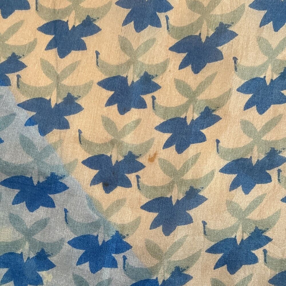 BLUE SILK SCARF Rockflowerpaper 100% Silk Long Scarf With Floral Pattern - Picture 9 of 9